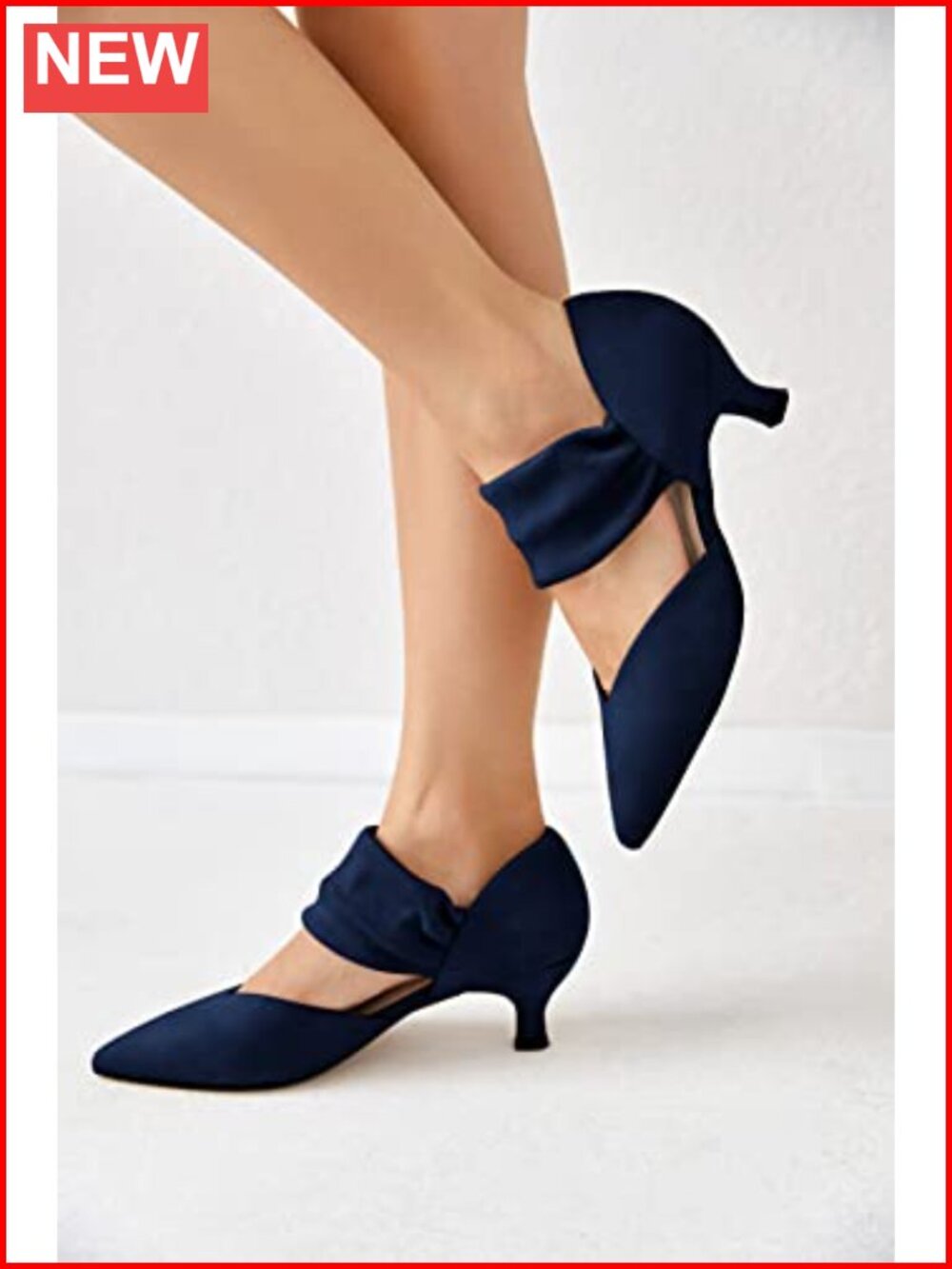 Faux Suede Pointed Toe Kitten Heel Dress Pumps with Ankle Strap - Picture 2 of 5